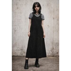 Vintage 90s Black Sz 6 Pinafore Overall Dress Long Maxi Grunge Preppy Goth